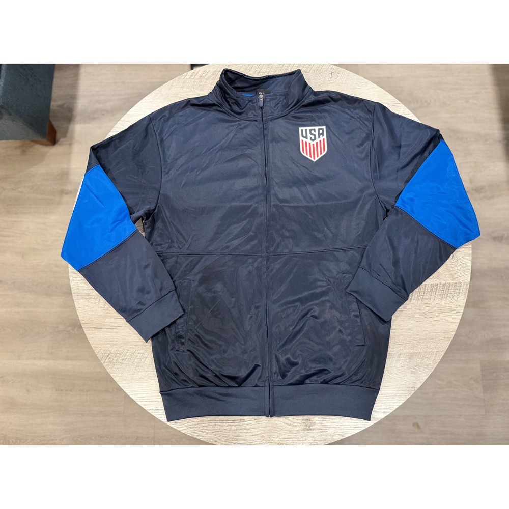 USA Soccer Full Zip Track Jacket Navy Blue Athletic Warm Up Jacket Men's L